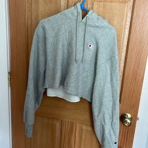 Grey Cropped Champion Hoodie